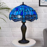 16 Inch Blue & Black Tiffany Style Handcrafted Table Lamp